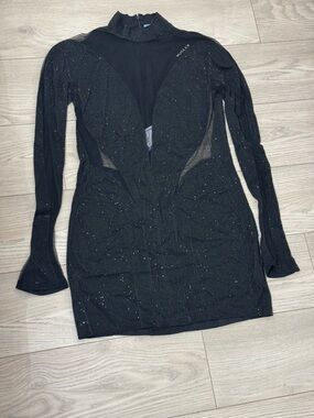 Mugler x H&M Black rhinestone Long Sleeve Mini Dress